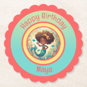 Zwarte Zeemeermin Verjaardag Kartonnen Onderzetters (Voorkant)