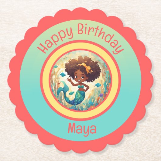 Zwarte Zeemeermin Verjaardag Kartonnen Onderzetters (Voorkant)