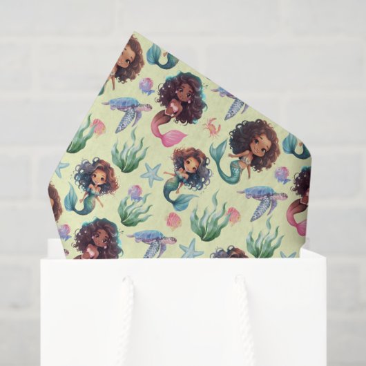 Zwarte Zeemeermin Verjaardag Tissuepapier in Geel (Cadeauzakje)