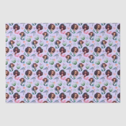 Zwarte Zeemeermin Verjaardag Tissuepapier in Paars (Voorkant)