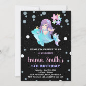 Zwarte Zeemeermin Verjaardag Uitnodigingen met dol (Voorkant)