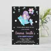 Zwarte Zeemeermin Verjaardag Uitnodigingen met dol (Staand voorkant)