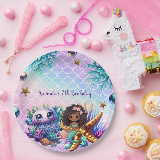 Zwarte Zeemeermin Verjaardagspapier Borden Papieren Bordje (Feest)