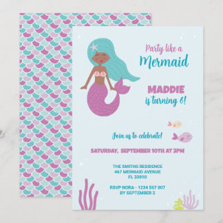 Zwarte Zeemeermin Verjaardagsuitnodiging Kaart