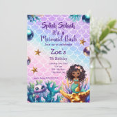 Zwarte Zeemeermin Verjaardagsuitnodiging voor Kind Kaart (Staand voorkant)