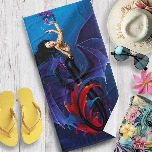 Zwarte Zeemeermin Water Dragons Paarse Badhanddoek