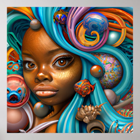 Zwarte Zeemeerminnen Melanine Zeemeermin Oceaan Ze Poster (Voorkant)