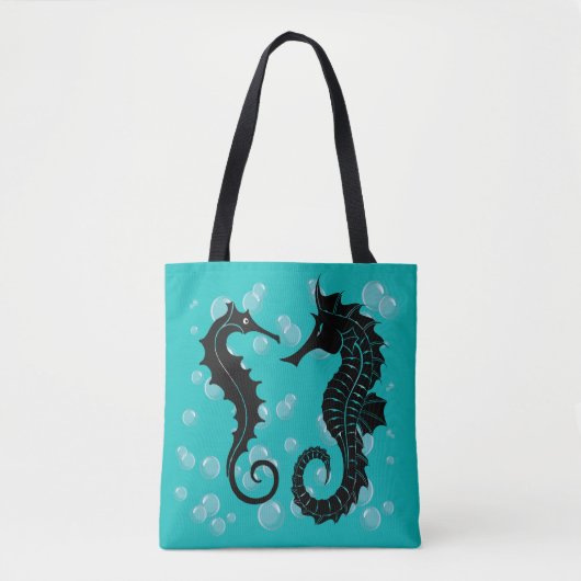 Zwarte zeepaardjes monogram Initiaal Tote Bag (Voorkant)