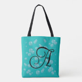 Zwarte zeepaardjes monogram Initiaal Tote Bag (Achterkant)