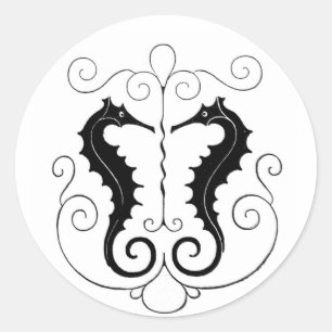 zwarte zeepaardjes ronde sticker