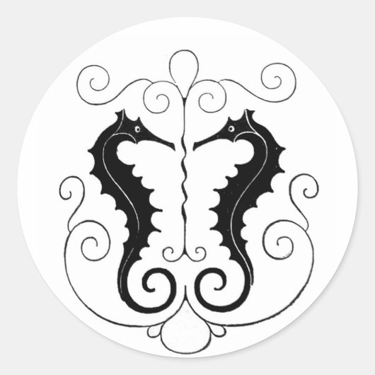  zwarte zeepaardjes ronde sticker (Voorkant)