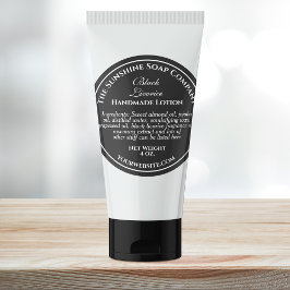 Zwarte zeepcosmetica in vintage stijl met witte te ronde sticker