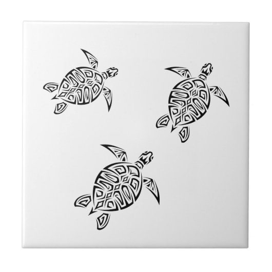 Zwarte Zeeschildpadden Op Wit Tegeltje (Voorkant)