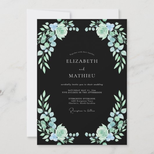 Zwarte Zeeschuim Succulente Eucalyptus Bruiloft Kaart (Voorkant)