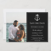 Zwarte Zeevaart Monogram Foto Save The Date (Voorkant)