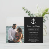 Zwarte Zeevaart Monogram Foto Save The Date (Staand voorkant)