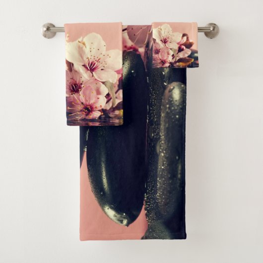 Zwarte Zen Stenen Bloemen Bad Handdoek (Insitu)