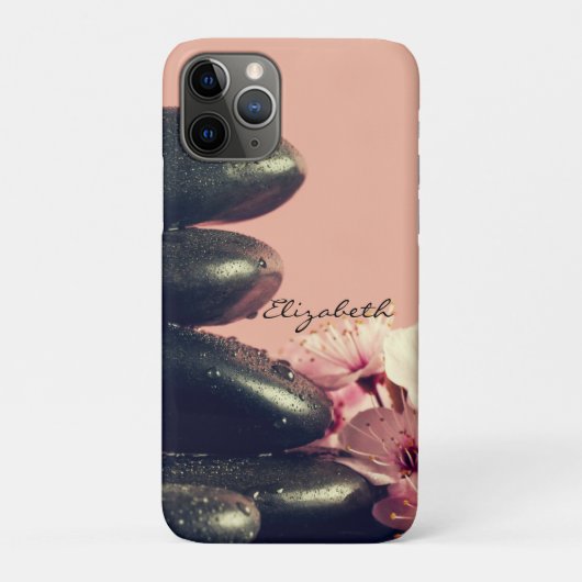 Zwarte Zen Stenen Bloemen Case-Mate iPhone Case (Achterkant)