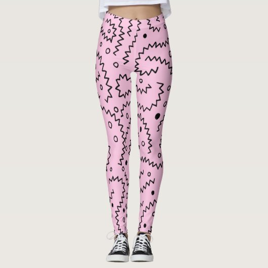 Zwarte zigzaglijnen op roze patroon leggings (Voorkant)