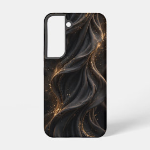 Zwarte Zijde Goud Stof Hoes - Luxe Zwarte Satijn Samsung Galaxy Hoesje