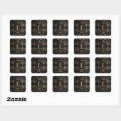 Zwarte zijde goudappels folie bloedig monogram vierkante sticker (Vel)