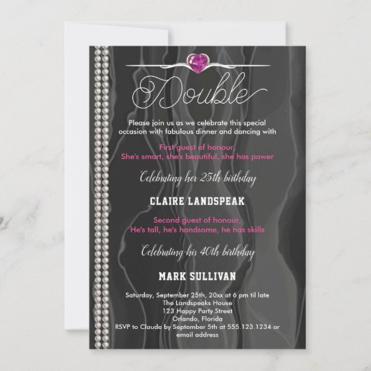 Zwarte Zijde, parels en roze volwassen verjaardag Kaart (Voorkant)