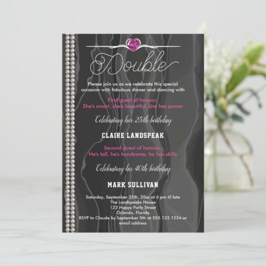 Zwarte Zijde, parels en roze volwassen verjaardag Kaart (Staand voorkant)