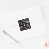 Zwarte zijde roos goudappels folie bloedig monogra vierkante sticker (Envelop)