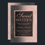 Zwarte zijde roos goudglitter elegant chic Sweet 1 Kaart<br><div class="desc">Een modern,   en elegant faux roos goudglitter douche ombre black glitter Sweet 16 verjaardagsfeest met een gouden bolvormig roos met een elegant gouden lijst Perfect voor een prinses Sweet-zestien.</div>