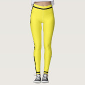 Zwarte Zijstreep Gele Leggings met aangepaste teks (Voorkant)