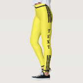 Zwarte Zijstreep Gele Leggings met aangepaste teks (Links)