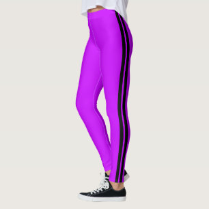 Zwarte Zijstreep Paarse Leggings Aangepaste Kleure
