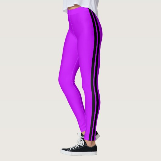 Zwarte Zijstreep Paarse Leggings Aangepaste Kleure (Links)