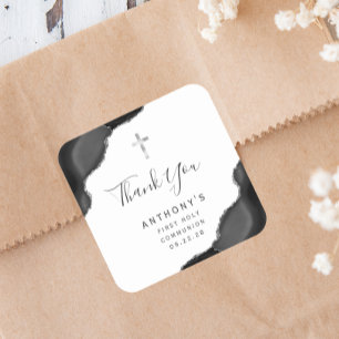 Zwarte Zilver Agat Eerste Heilige Communie Dank Je Vierkante Sticker