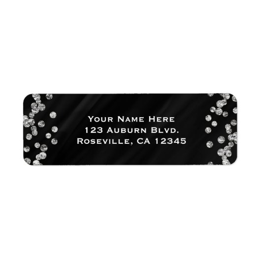Zwarte & Zilver Diamond Bling Glam Sparkle Party Etiket (Voorkant)