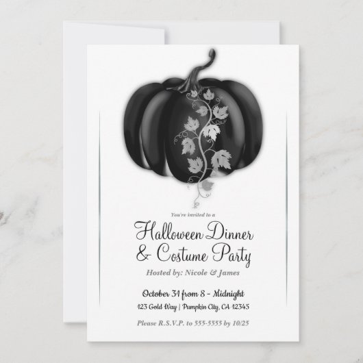 Zwarte & Zilver Glam Pumpkin Halloween Dinner Part Kaart (Voorkant)