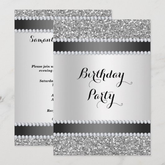 Zwarte & Zilver, Glitter & Diamonds, zondag Kaart (Voorkant / Achterkant)