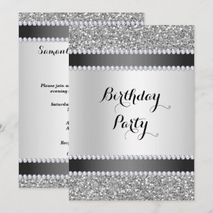 Zwarte & Zilver, Glitter & Diamonds, zondag Kaart