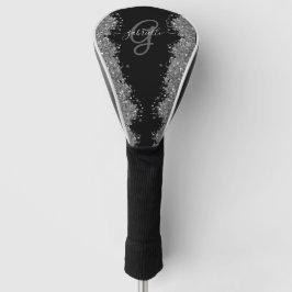 Zwarte Zilver Glitter Grijs Moderne Monogram Golfheadcover