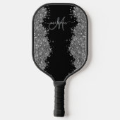 Zwarte Zilver Glitter Grijs Moderne Monogram Pickleball Paddle (Achterkant)