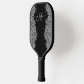 Zwarte Zilver Glitter Grijs Moderne Monogram Pickleball Paddle (Links)