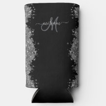Zwarte Zilver Glitter Grijs Moderne Monogram