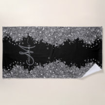 Zwarte Zilver Glitter Grijs Moderne Monogram