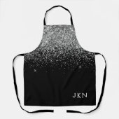 Zwarte Zilver Glitter Meisjesachtige Monogram Naam Schort (Voorkant)