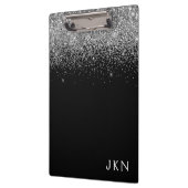 Zwarte Zilver Glitter Meisjesnaam Monogram Klembord (Links)