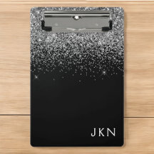 Zwarte Zilver Glitter Meisjesnaam Monogram