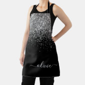 Zwarte Zilver Glitter Meisjesnaam Monogram Schort (Insitu)