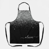 Zwarte Zilver Glitter Meisjesnaam Monogram Schort (Voorkant)