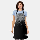 Zwarte Zilver Glitter Meisjesnaam Monogram Schort (Gedragen)
