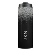 Zwarte Zilver Glitter Meisjesnaam Monogram Thermosbeker (Voorkant)